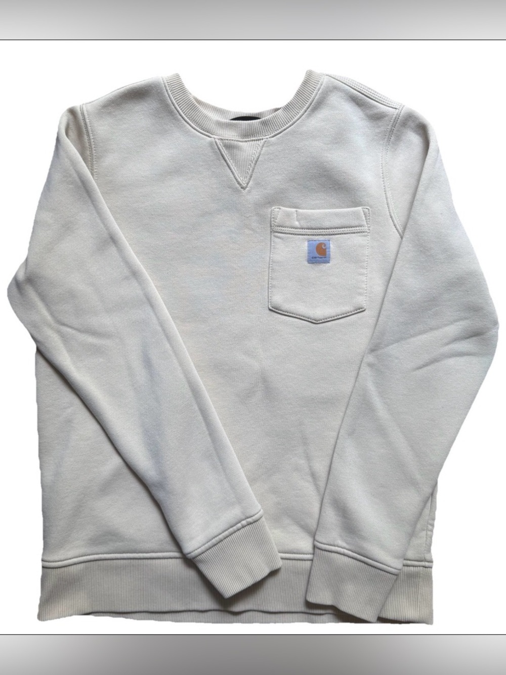 Carhartt white truffle cream crewneck cotton sweatshirt with pocket outdoors